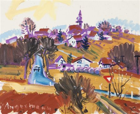 ANGERMANN PETER (1945-) Thundordorf im Aprilolio su tela cm 40x50firmato in...