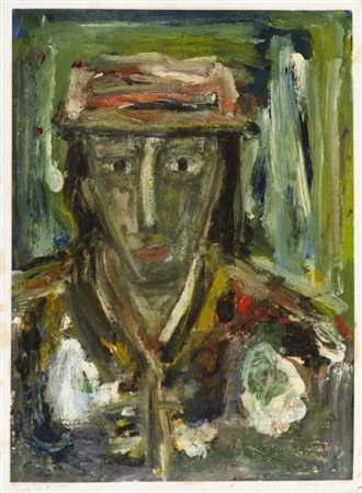 CLAUDE SIMON (1913-2005) Ritratto 1987olio su carta cm 76x56,5firmato e...