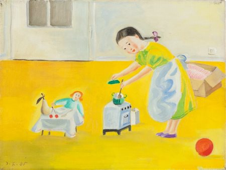 JAN KNAP (1949-) Senza titolo 1985olio su tela cm 30x40firmato e datato in...