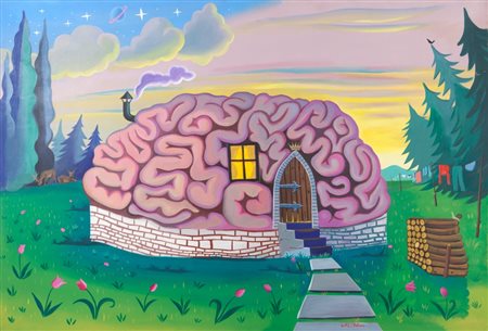 MILAN KUNC (1944-) Home sweet home 1983acrilico su tela cm 172x220 firmato in...