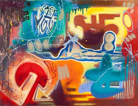 TOXIC (1965-) Senza titolo 2002spray e olio su tela cm 117x90firmato sul...