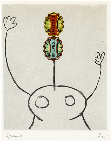 ENRICO BAJ (1924-2003)Senza Titolo, 1966Litografia e collage su cartacm...