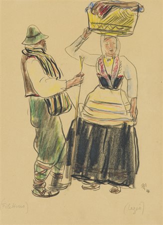 MARIO VELLANI MARCHI (1895-1979)Costumi del Lazio, 1927Pastelli a cera su...