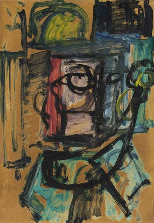 GINO MELONI (1905-1989)Donna alla finestra, 1954Tecnica mista su carta...