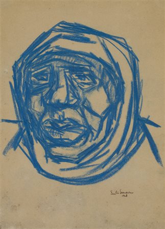 EMILIO SCANAVINO (1922-1986)Testa, 1946Pastello su cartacm 28x18Firma e...
