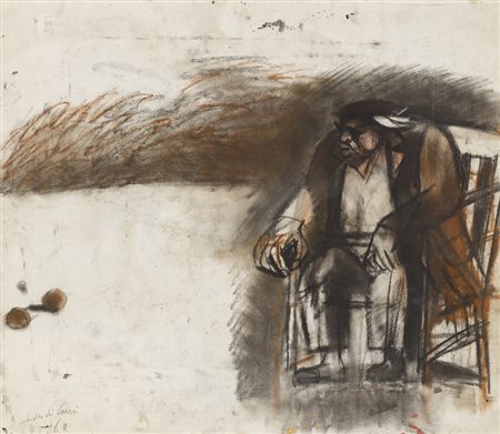 CARLO MATTIOLI (1911-1994)Ritratto di Carrà, 1960Pastelli e tecnica mista su...