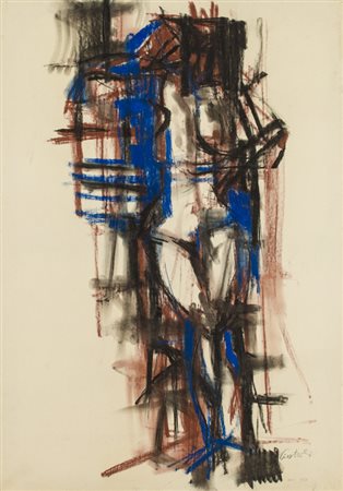 CLAUDIO CINTOLI (1935-1978)Figura, 1957Tecnica mista su carta intelatacm...