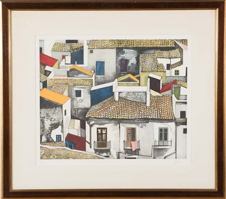 Renato Guttuso (Bagheria 1911 – Roma, 1987), “Tetti”. Acquaforte su carta,...