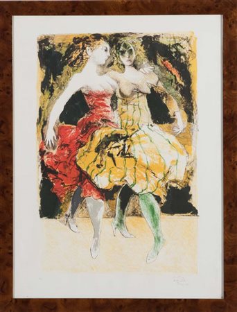 Ennio Calabria (Tripoli 1937), “Due Ballerine”, 1988. Litografia a colori su...