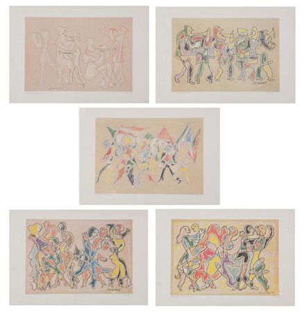 Ervardo Fioravanti (Calto 1912 – Ferrara 1996), Lotto di cinque litografie su...