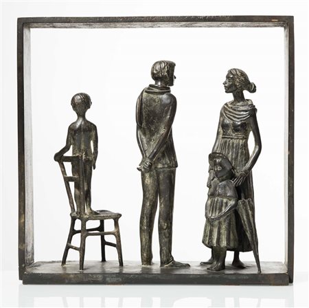 Eros Pellini (Milano 1909 - 1993), “Famiglia”. Scultura in bronzo, firmata...