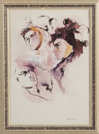 Franco Murer (Falcade 1952), “Volti”, 1985. Tecnica mista su carta, firmata e...