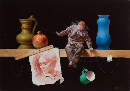 Ferdinando Quintavalla (Parma 1951), “Pierrot”. Olio su tela, firmato in...