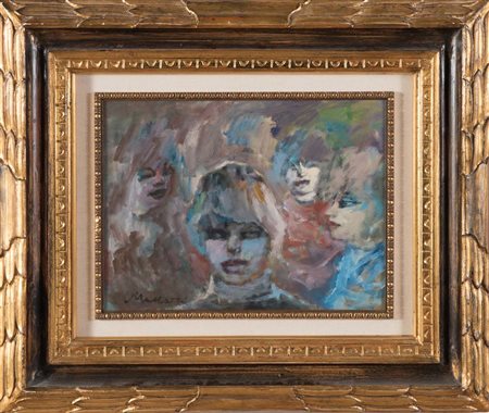 Mino Maccari (Siena 1898 – Roma 1989), “Volti”. Olio su cartone, firmato in...