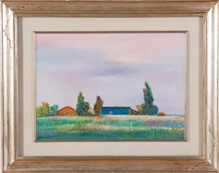 Giovanni Omiccioli (Roma 1901 – Roma 1975), “Case e capanno a Fregene”, 1969....