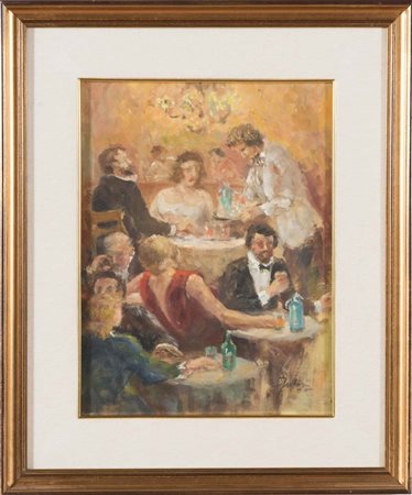 Fausto Ferlini (Castel Bolognese 1917 - 1992), “Al Ristorante”, 1985. Olio su...