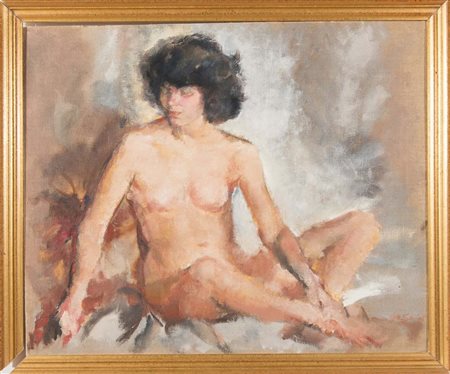 Ugo Guidi (Comacchio 1923 – Bologna 2007), “Nudo”. Olio su tela riportato su...