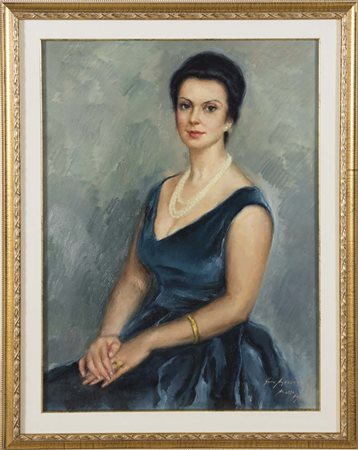 Gino Marzocchi (Molinella 1895 – Bologna 1891), “Ritratto”, 1966. Olio su...