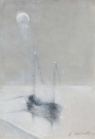 Norma Mascellani (Bologna 1999 – 2009), “Barca al chiaro di luna”. Olio e...