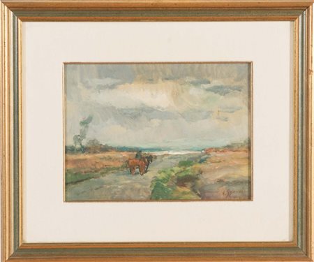 Umberto Sgarzi (Bologna 1921 – 2017), “Verso il fiume”. Olio su tavola,...