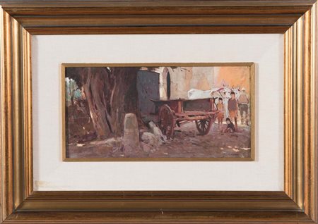 Osvaldo Curandai (Firenze 1931 - ?), “Il carro”. Olio su tavola, firmato in...