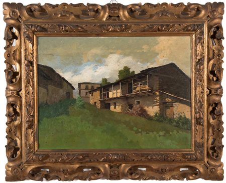 Ugo Gheduzzi (Crespellano 1853 – Torino 1925), “Casolare”. Olio su tavola, al...