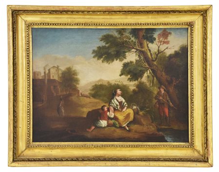 Pecchio Domenico Paesaggio con figure olio su tela, cm 44,7x60 con cornice...