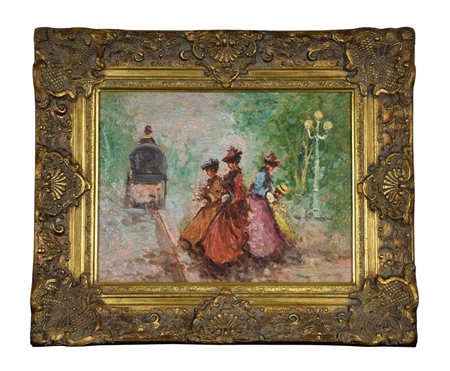 Mangini Damine olio su tela, cm 30x40 sul fronte: firma L'opera presenta una...