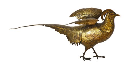 Gallo Cedrone scultura in metallo argentato, lunghezza cm 68 Cina, XIX secolo...