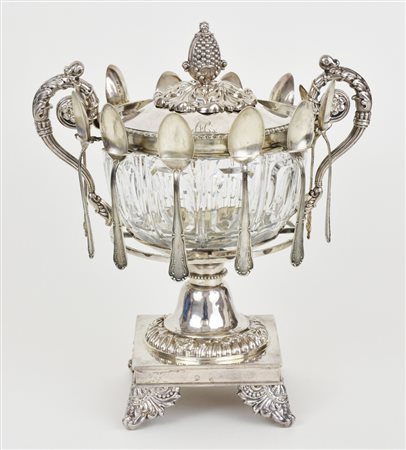 Compostiera in argento e cristallo completa di 12 cucchiaini in argento non...