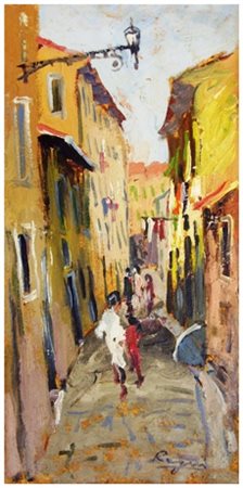 BASSO RAGNI Termoli 1921 – Livorno 1979 Vicolo delle lavandaie Olio su tavola...