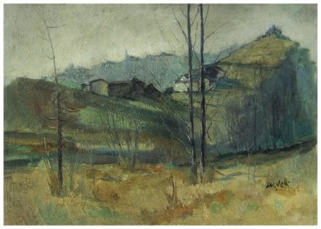 SALVETTI Senza titolo 1954 ca. Olio su faesite 49,5 x 70. Firma e data...