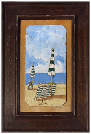 MASSIMO LOMI Livorno 1953 Fine estate 2016 Tempere su tavola 37 x 23. Firma...