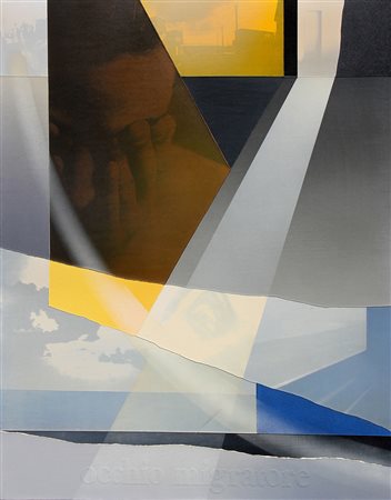 Angelo CAGNONE (Carcare 1941 ) Occhio migratore 1994 olio e tecnica mista su...