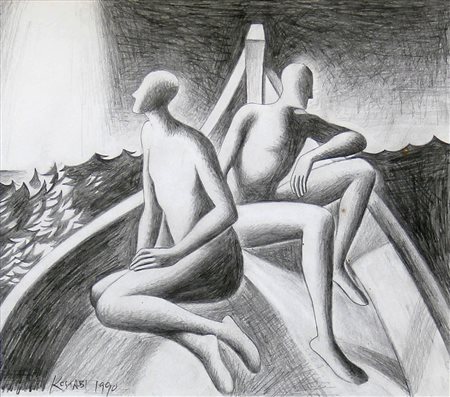 Mark KOSTABI (Los Angeles 1960-11-27 ) Outward Bound 1990 matita su carta cm....