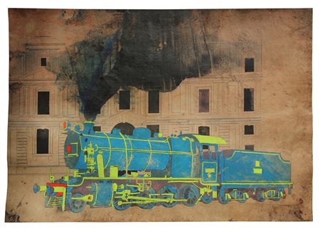 Luca PIGNATELLI (Milano 1962-06-22 ) Treno tecnica mista su carta elaborata...