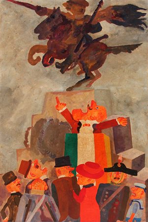 Franz BORGHESE (Roma 1941-01-21 Roma 2005-12-17) Il comizio 1972 olio su tela...