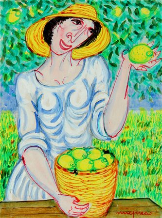 Giuseppe MIGNECO (Messina 1908-02-09 Milano 1997-02-28) Contadina con limoni...