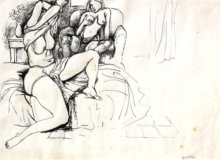 Renato GUTTUSO (Bagheria 1912-01-02 Roma 1987-01-17) Interno tecnica mista su...