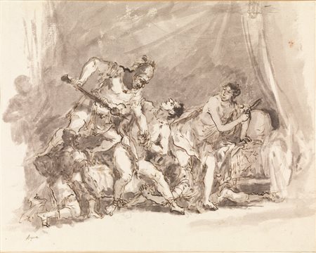 Scuola italiana sec XVIII SANSONE SOPRAFFATTO DAI FILISTEI Penna e inchiostro...