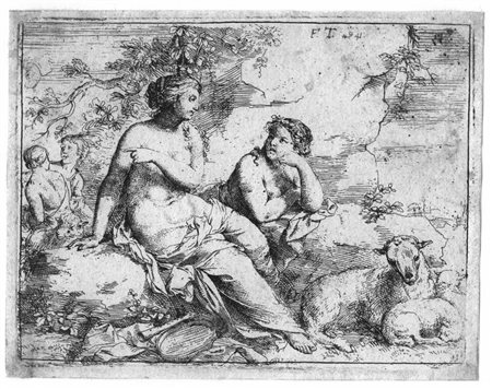 Flaminio Torri [attribuito a] SCENA MITOLOGICA Acquaforte. mm 105x137....