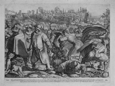 Francesco Villamena LA BARUFFA DI BRUTTOBUONO. 1605 Bulino. mm 376x502. Le...