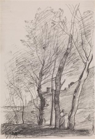 Jean Baptiste Camille Corot LA LECTURE SUR LES ARBRES. 1874 Autografia. mm...