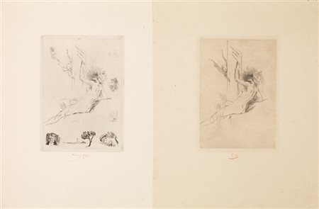 Felicien Rops FRONTESPIZI DI UNA SERIE DI OPERE LIBERE Coppia di incisioni...