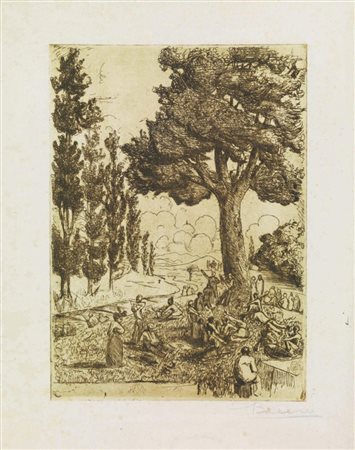 Baccio Maria Bacci FESTA SULL’ERBA. 1908 Acquaforte. mm 302x220. Firmata a...