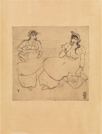 Moses Levy ARABE SEDUTE. 1915 Puntasecca su zinco. mm 265x275. Foglio: mm...