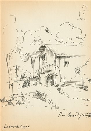 Pietro Annigoni DUE PAESAGGI DI MONTAGNA Penna e inchiostro nero. mm 24x168...