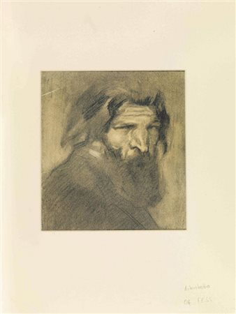 Enrico Sacchetti TRE DISEGNI Autoritratto. Gessetto nero su cartoncino....