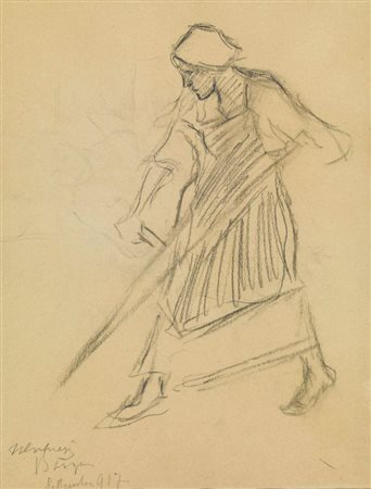 Ulvi Liegi CONTADINA CON LA FALCE FIENAIA Gessetto nero. mm 325x242. Firmato...