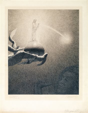 Fritz Schwimbeck DAS NACHTLIED. 1916 Penna e inchiostro di china. mm 330x279....